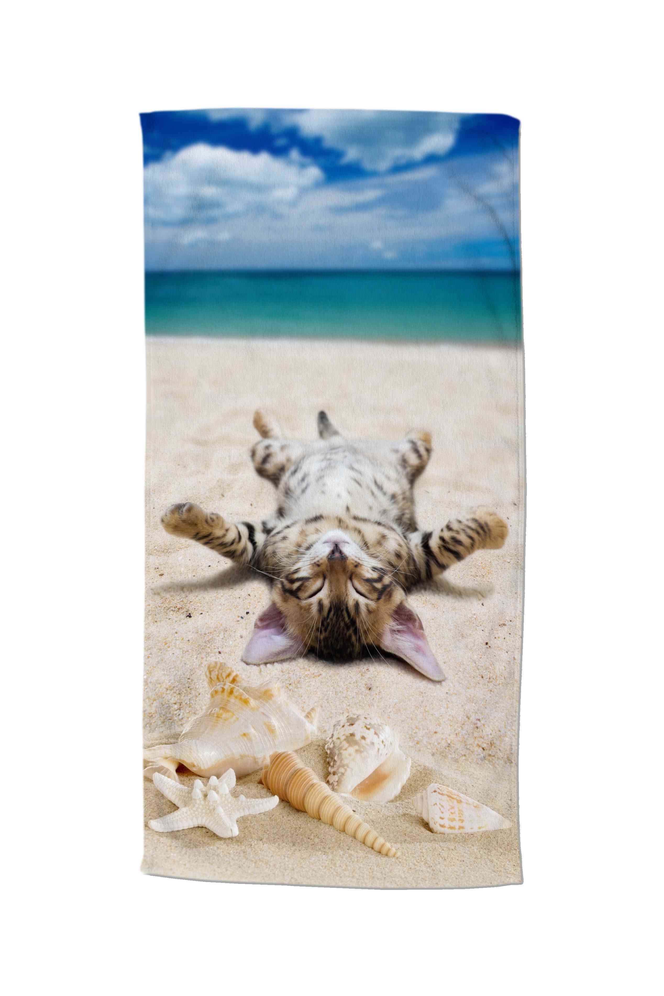 Strandtuch Mikrofaser, Kinder, Sonnenbadende Katze, Multi