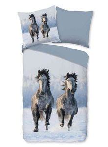 Kinder Bettwäsche Flanell/ Biber, Pferde im Schnee, Grau