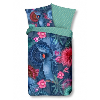 Bettwäsche Baumwolle Satin, Hip, Ofelia, Papagei und Mandalas, Blau