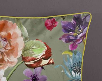Bettwäsche Bio-Baumwollsatin, Parma, Blumen, Olivgrün