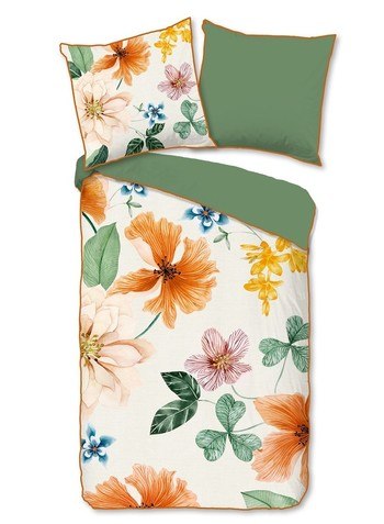 Bettwäsche Bio-Baumwollsatin, Annabelle, Blumen, Nicht gerade weiß