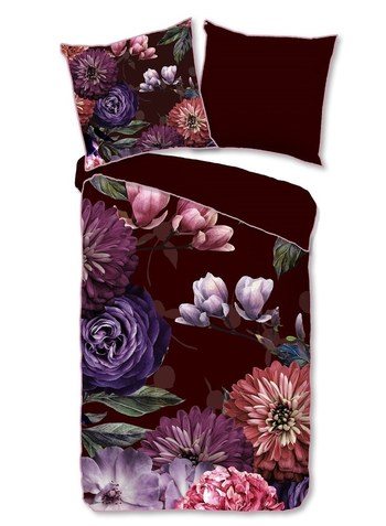 Bettwäsche Bio-Baumwollsatin, Bloomie, Blumen, Bordeaux