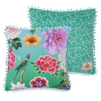 Dekorative Kissen, Polyvelvet, Suzy, Blumen, Türkis