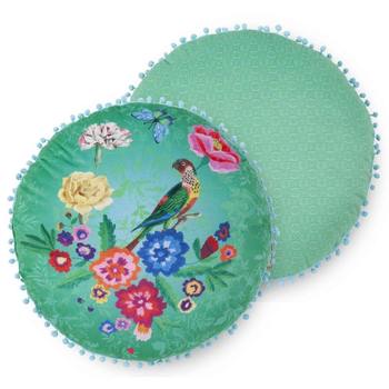 Dekorative Kissen, Rund, Polyvelvet, Suzy, Blumen, Türkis