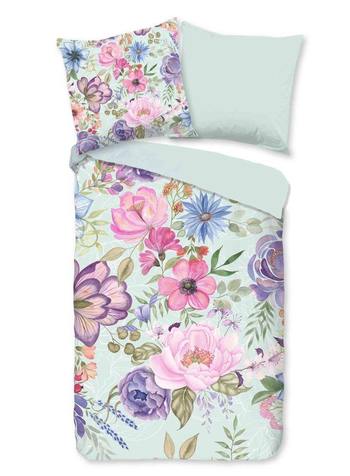 Bettwäsche Mikrofaser,  gezeichneten Blumen, Multi/ Minzgrün