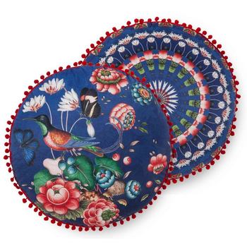 Dekorative Kissen, Rund, Polyvelvet, Cooper, Blumen, Blau