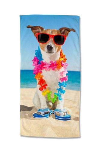 Strandtuch Mikrofaser, Kinder, Hund am Strand, Multi