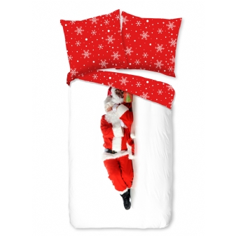 Bettwäsche Mikrofaser, Weihnachtsmann, Weiß/ Rot