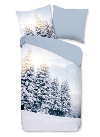 Bettwäsche Mikrofaser, Winter Schnee, Blau