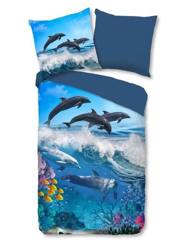 Kinder Bettwäsche Baumwolle, Delfin, Blau