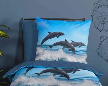 Kinder Bettwäsche Baumwolle, Delfin, Blau