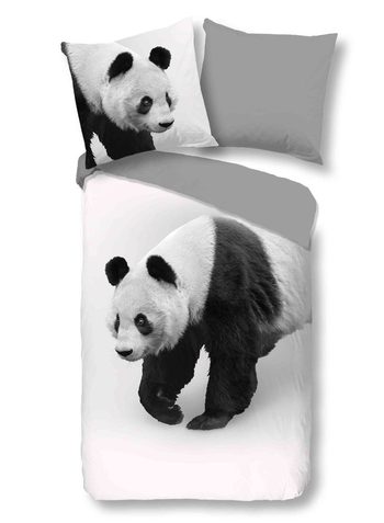 Bettwäsche Mikrofaser, Panda, Grau