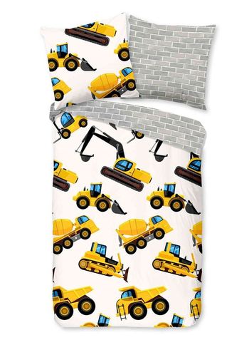 Kinder Bettwäsche, Flanell/ Biber, Baufahrzeuge, Gelb