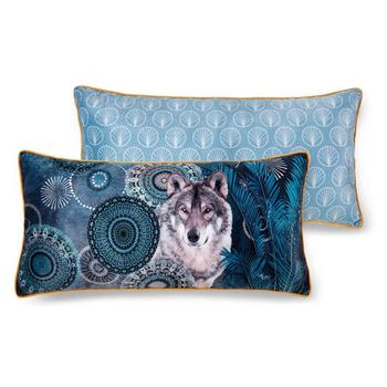 Dekorative Kissen, Polyvelvet, Kiska, Wolf und Mandalas, Petrol