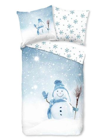 Bettwäsche Flanell/ Biber, Schneemann, Blau