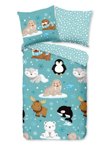Kinder Bettwäsche Flanell/ Biber, Winter Tiere, Türkis