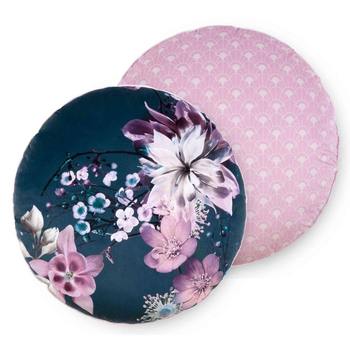 Dekorative Kissen, Rund, Descanso, Blumen, Grau/ Rosa