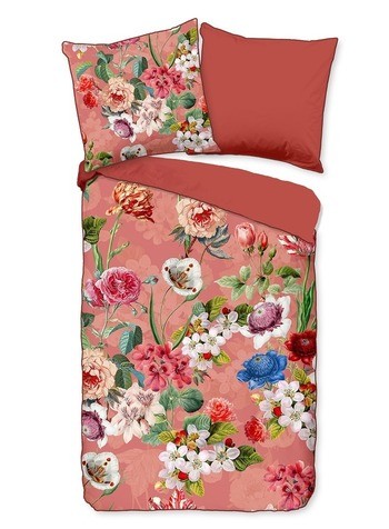 Bettwäsche Bio-Baumwollsatin, Amalia, Blumen, Terracotta
