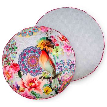 Dekorative Kissen, Rund, Hip, Bindi, Mandala, Multi/ Grau