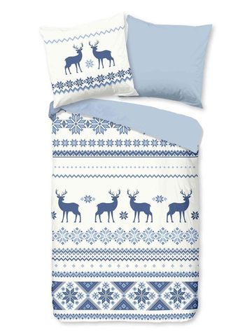 Bettwäsche Flanell/ Biber, Reh/ Hirsch, Blau