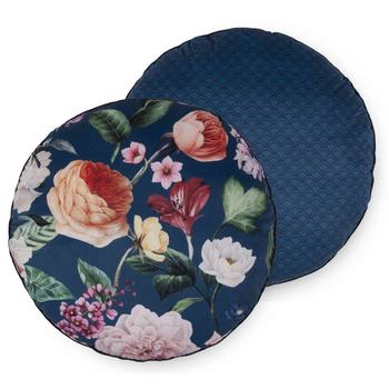 Dekorative Kissen, Rund, Polyvelvet, Fiori, Blumen, Blau