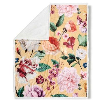 Plaid Polyvelvet/ Sherpa, Descanso, Fiori, Blumen, Ocker