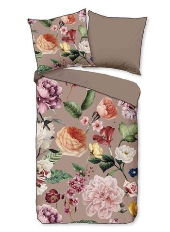 Bettwäsche Bio-Baumwollsatin, Fiori, Blumen, Taupe