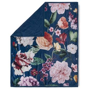 Plaid/ Wohndecke Polyvelvet, Fiori, Blumen, Blau