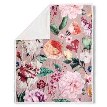 Plaid Polyvelvet/ Sherpa, Descanso, Fiori, Blumen, Taupe