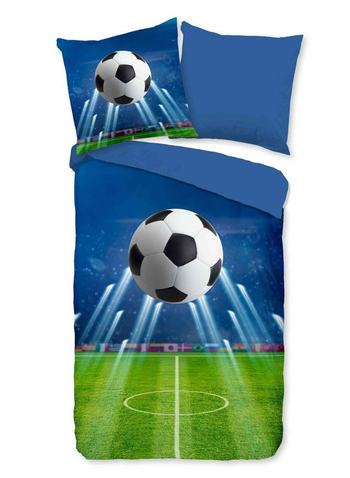 Kinder Bettwäsche Baumwolle, Good Morning, Fußball, Blau/ Grün