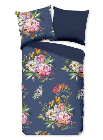 Bettwäsche Baumwolle Satin, ZouZou, Chacha, Blumen, Blau