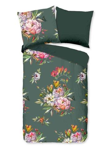 Bettwäsche Baumwolle Satin, ZouZou, Chacha, Blumen, Grün