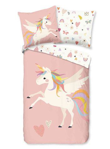Kinder Bettwäsche Baumwolle, Regenbogen-Einhornhorn, Rosa