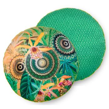 Dekorative Kissen, Rund, Hip, Yissa, Mandala, Grün/ Ocker