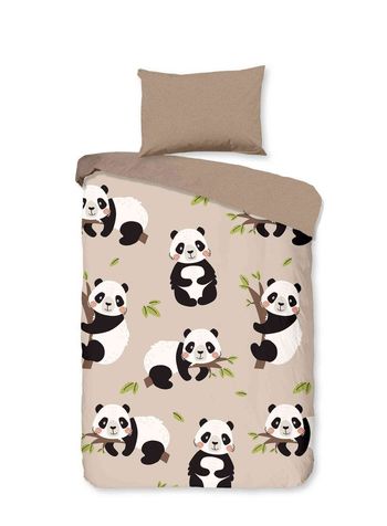 Junior Kinder Bettwäsche Baumwolle, Panda, Sand