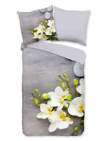 Bettwäsche Mikrofaser, Blumen, Grau
