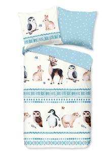 Kinder Bettwäsche Flanell/ Biber, Winter Tiere, Blau