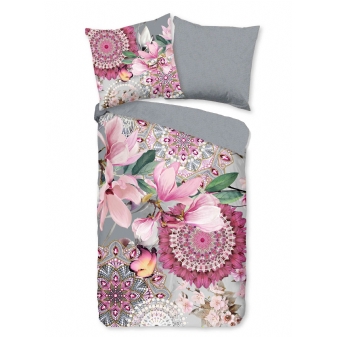 Bettwäsche Flanell/ Biber, Inaya, Blumen, Grau