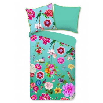 Bettwäsche Baumwolle Perkal, Suzy, Blumen, Türkis