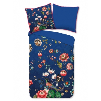 Bettwäsche Baumwolle Perkal, Cooper, Blumen, Blau