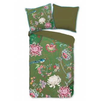 Bettwäsche Baumwolle Perkal, Ming, Blumen, Grün