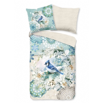 Bettwäsche Flanell/ Biber, Camunda, Vogel, Sand/ Blau