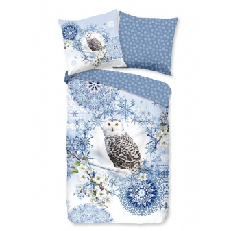 Bettwäsche Flanell/ Biber, Phalini, Schneeeule, Blau