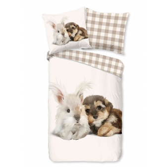 Kinder Bettwäsche Flanell/ Biber, Hund und Kaninchen, Sand