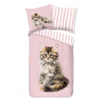 Kinder Bettwäsche Flanell/ Biber, Katze, Rosa