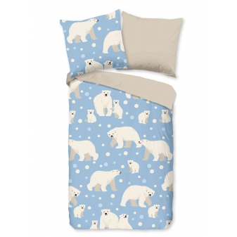 Kinder Bettwäsche Flanell/ Biber, Eisbären, Blau/ Sand