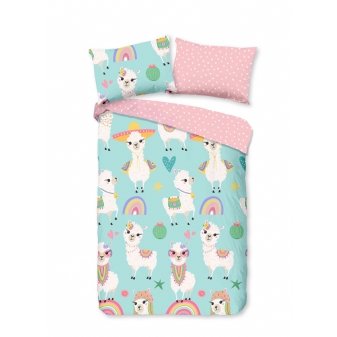 Junior Kinder Bettwäsche, Baumwolle, Lama, Aqua