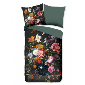 Bettwäsche Baumwolle, Gemälde Blumen, Schwarz