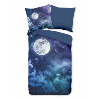 Bettwäsche Mikrofaser, der Mond, Blau