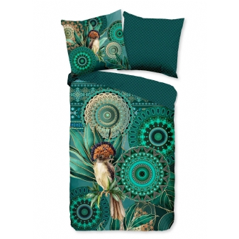 Bettwäsche Baumwolle Satin, Hip, Damali, Vogel und Mandala, Grün